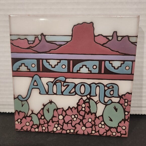 Vintage Masterworks Handcrafted Ceramic Tile Trivet Arizona Cactus Handcrafted - Picture 1 of 5